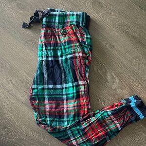 Plaid Cotton Pajama Pants - Green Red Blue